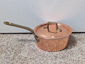 Vintage Copper colored 6 in Saucepan Lid Pot Stainless Steel Lined Brass Handle